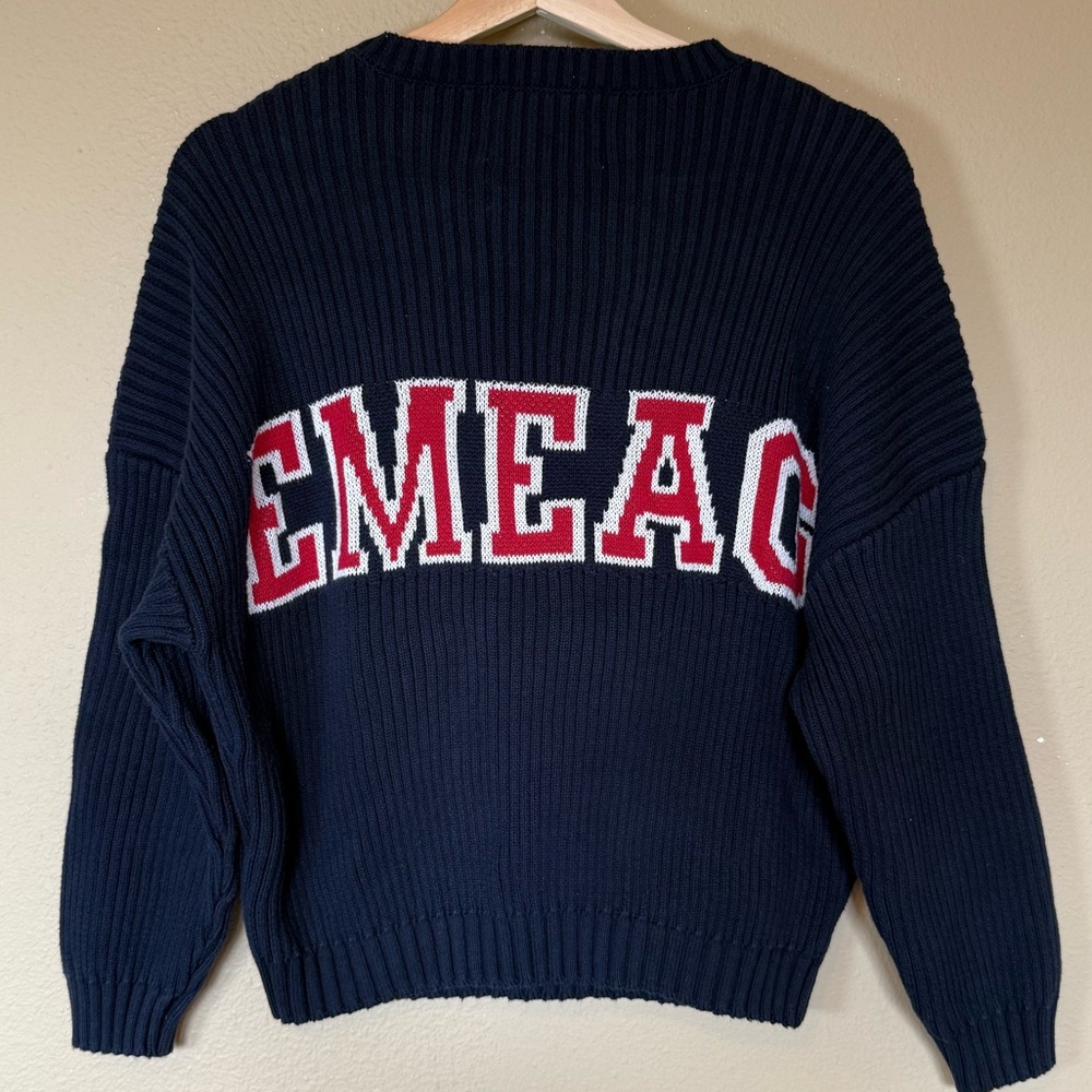 Eme Studios Navy Blue Ag Cotton Knit Crewneck Sweater Size Xs View 4